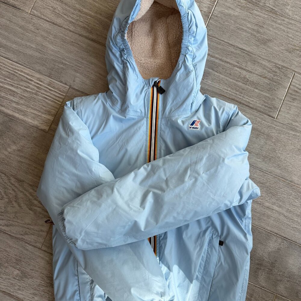 K-Way Kids Light Blue Hooded Sherpa-Lined Jacket | Size 10